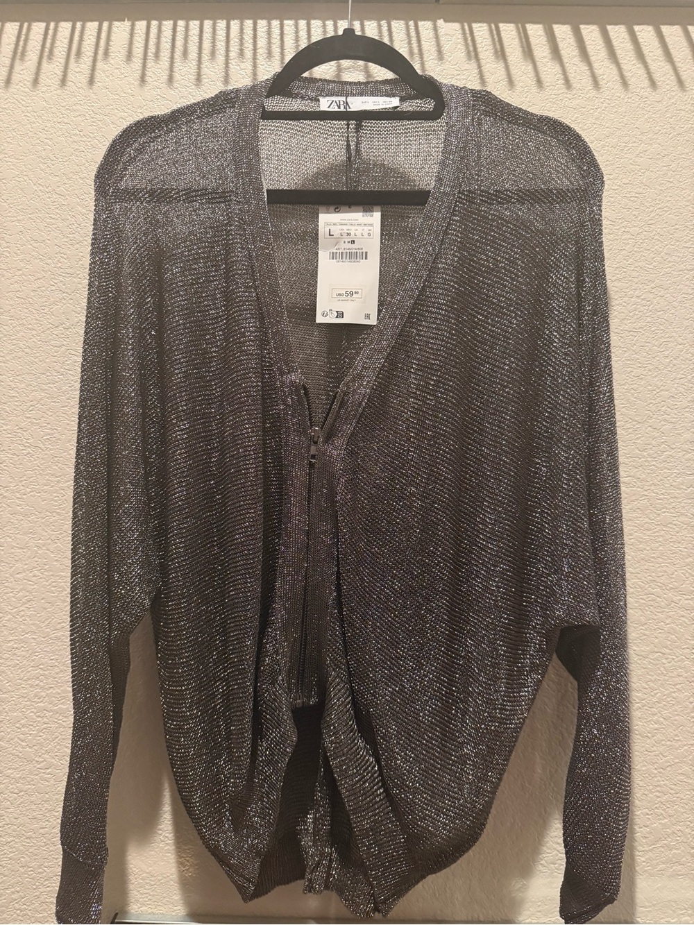 Zara Shimmery Charcoal Knit Cardigan